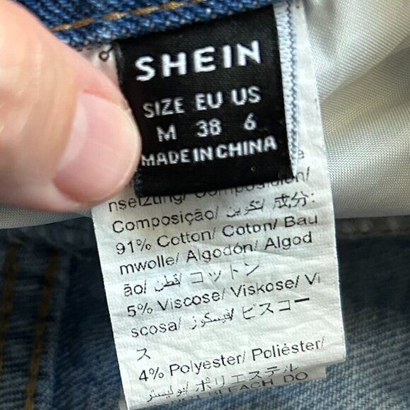 SHEIN Asymetrical Zipper Light Wash Distressed Maxi Denim Skirt US M - Picture 5 of 6